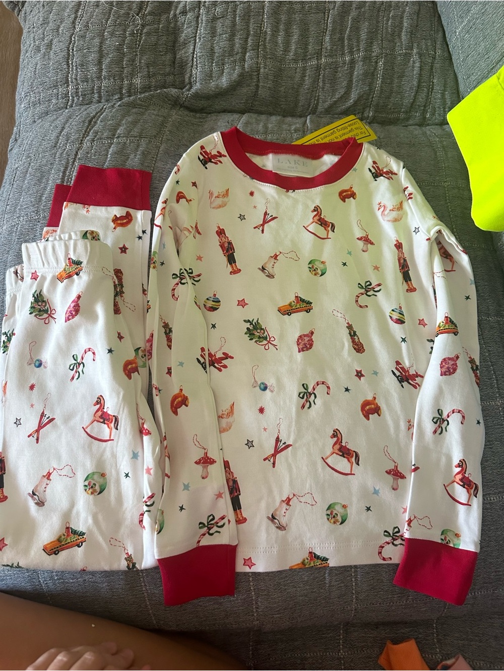 Children's Holiday Toy-Print Pajama Set - Red Trim